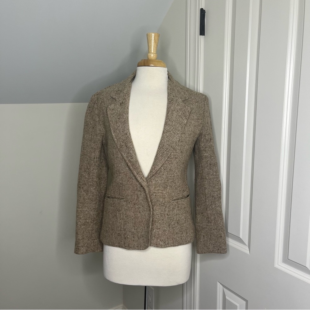 Symphony Vintage Wool Beige Tweed Cropped Blazer